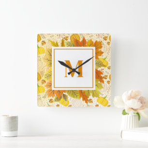 Horloge Carrée Citrouilles Automne Récolte Motif