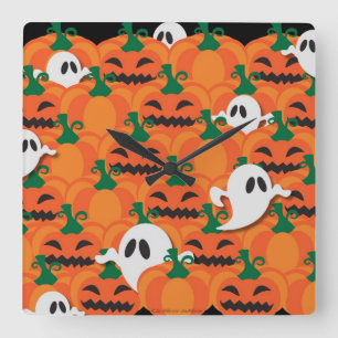 Horloge Carrée Citrouilles fantomatiques de l'Halloween ensorcelé