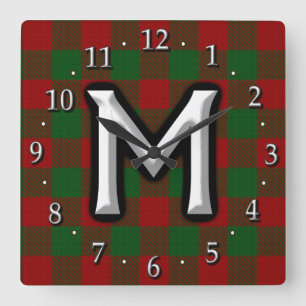Horloge Carrée Clan Moncreiffe Moncrief Lettre M Monogram Tartan