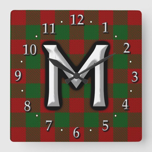 Horloge Carrée Clan Moncreiffe Moncrief Lettre M Monogram Tartan (Recto)