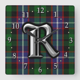Horloge Carrée Clan Russell Letter R