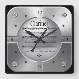 Horloge Carrée Clarinet ~ Sheet Music ~ Brosse Silver Color ~