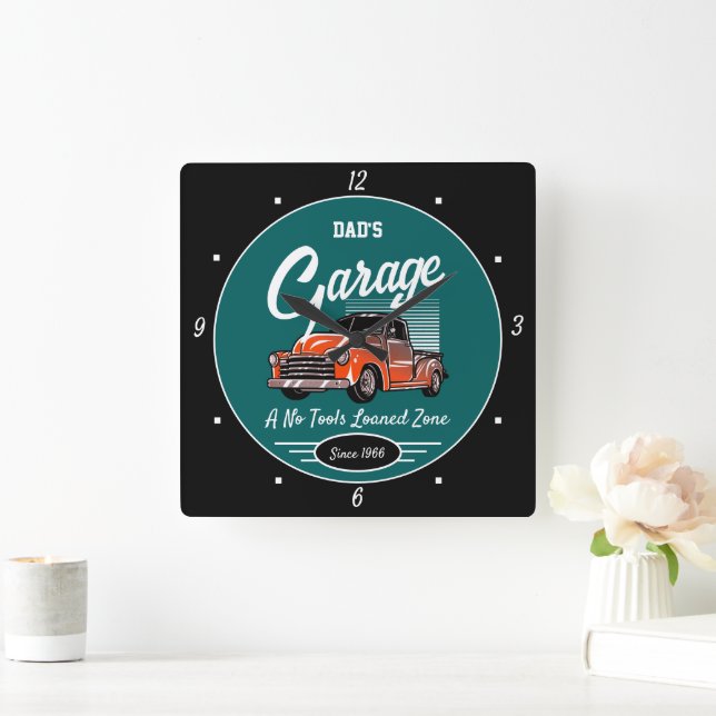 Horloge Carrée Classic Chevy Truck Garage Nom du père Turquoise N (Maison)