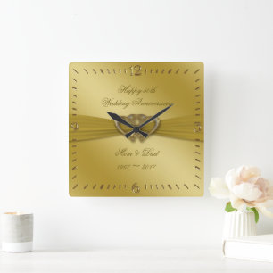 Horloge Carrée Classic Golden 50th Wedding Anniversary Wall Clock