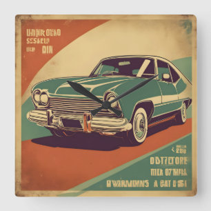 Horloge Carrée Classic rétro poster de voiture vintage