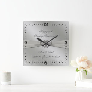 Horloge Carrée Classic Silver 25th Wedding Anniversary Wall Clock