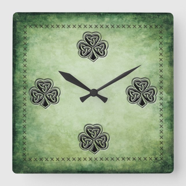 Horloge Carrée Classy grundge shamrock irlandais chanceux (Recto)