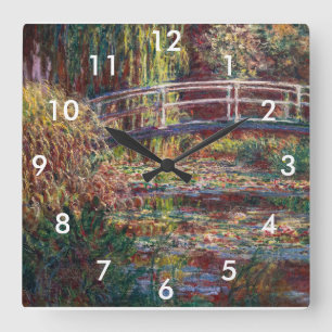Horloge Carrée Claude Monet - Eau Lily étang, Harmonie rose