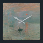 Horloge Carrée Claude Monet Impression Soleil levant (soleil leva<br><div class="desc">Une oeuvre d'art classique qui est passée dans le domaine public et fait des cadeaux merveilleux et d'autres produits. "Impression, Sunrise" est l'oeuvre éponyme de l'impressionnisme. Le nom du mouvement artistique a été dérivé du titre quand les critiques l'ont déplaisamment appelé comme incarnant une tendance qu'ils désapprouvaient. Claude Monet (1840-1826)...</div>