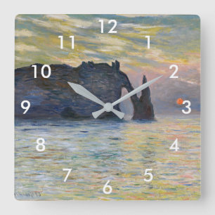 Horloge Carrée Claude Monet - La Falaise, Etretat, Coucher de sol
