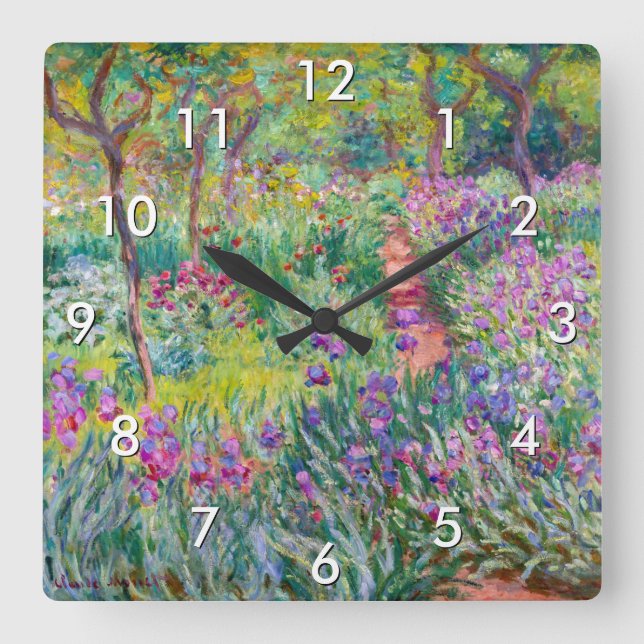 Horloge Carrée Claude Monet - Le jardin d'iris à Giverny (Recto)
