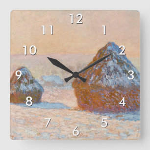Horloge Carrée Claude Monet - Meules, Effet de Neige, Le Matin