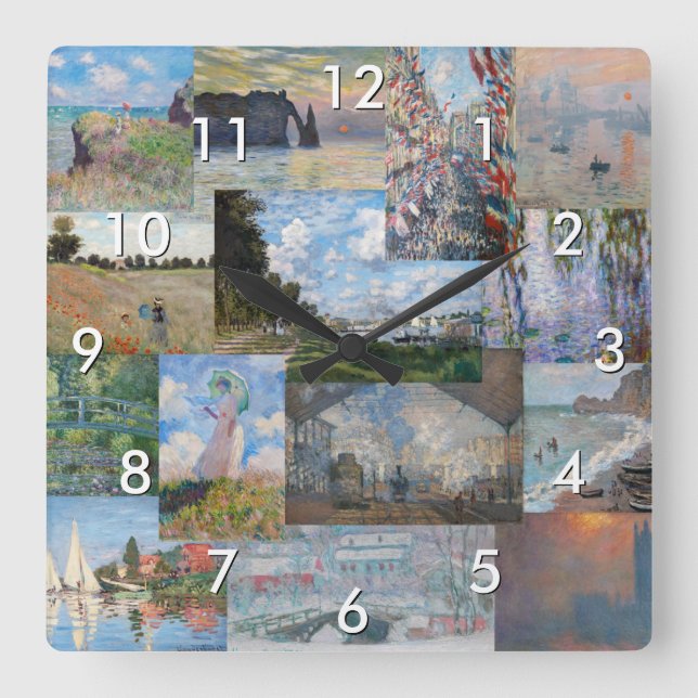 Horloge Carrée Claude Monet - Patchwork de chefs-d'oeuvre (Recto)