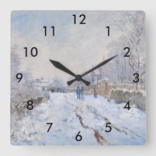 Horloge Carrée Claude Monet - Scène de neige à Argenteuil
