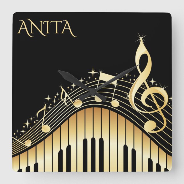 Horloge Carrée Clavier musical décoré d'un monogramme (Recto)