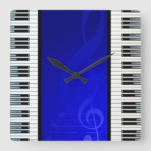 Horloge Carrée Clés de piano avec les notes musicales d'effet