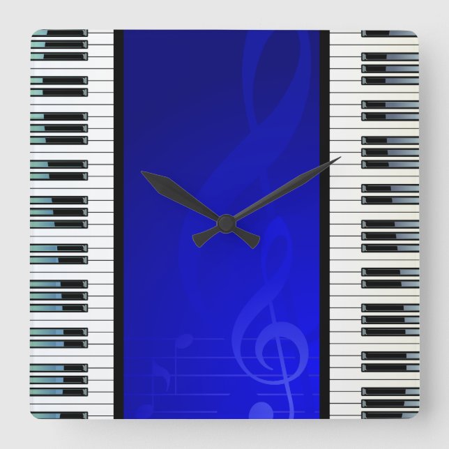 Horloge Carrée Clés de piano avec les notes musicales d'effet (Recto)