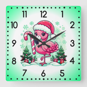 Horloge Carrée Clipart de sublimation du Flamant rose de Noël