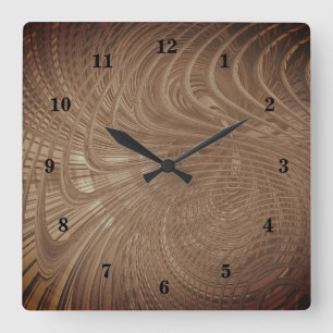 Horloge Carrée Clock Abstract Waves Brown
