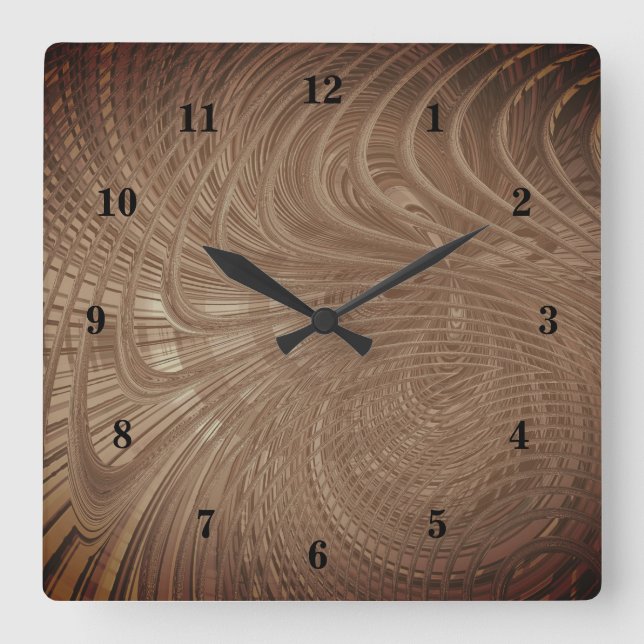 Horloge Carrée Clock Abstract Waves Brown (Recto)
