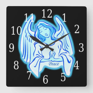 Horloge Carrée Clock bleu Angel Square