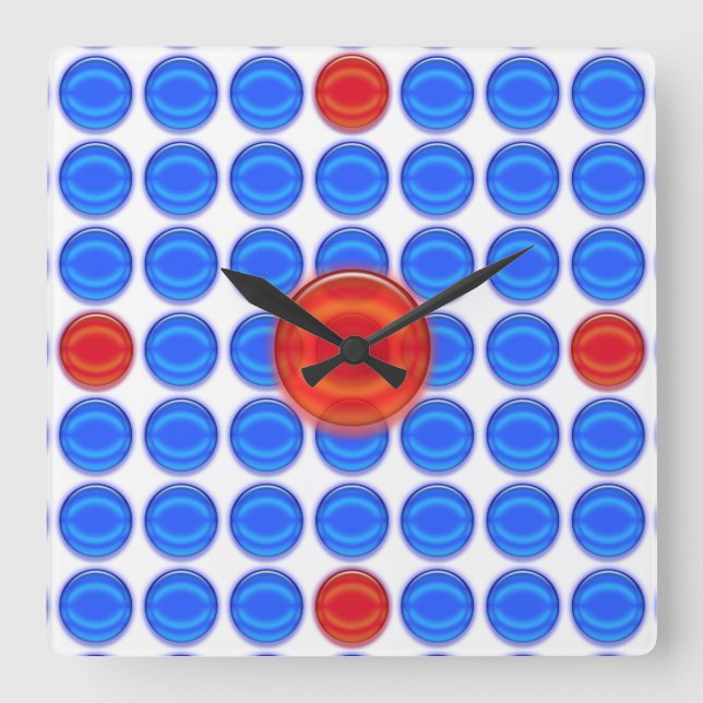 Horloge Carrée Clock - Blue and Red Dots (Recto)
