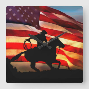 Horloge Carrée Clock de cow-boy américain
