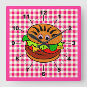 Horloge Carrée Clock de Yummy Hamburger