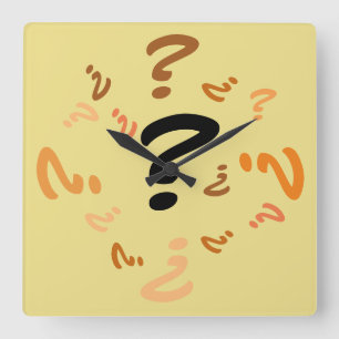 Horloge Carrée Clock - Qusetion Marks in Orange and Brown