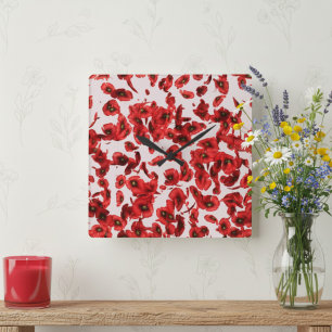 Horloge Carrée Clock Red Poppy