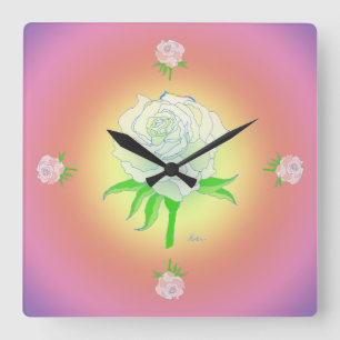 Horloge Carrée Clock - Rose et Rainbow