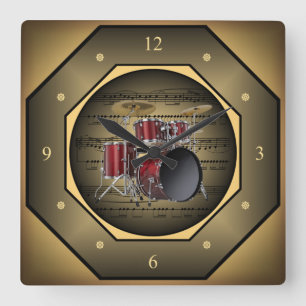Horloge Carrée Clock-tagon ~ Drum Set ~ Sheet Music ~ Toscan ~ To