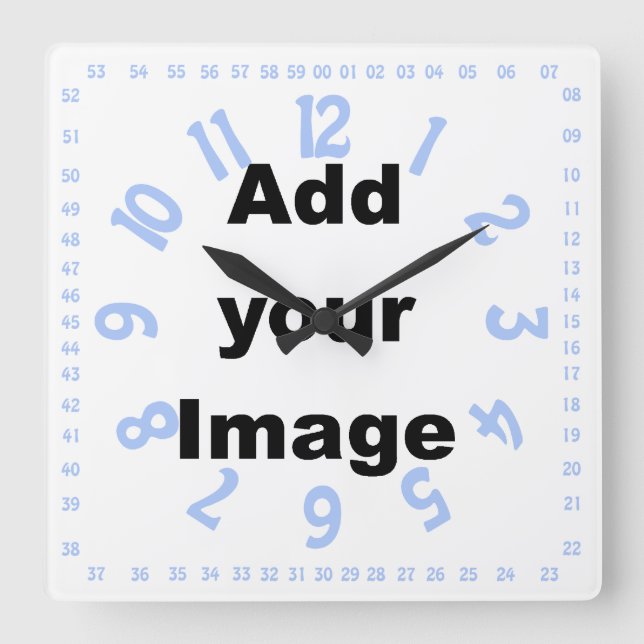Horloge Carrée Clock template - Square numbered blue - Add Image (Recto)