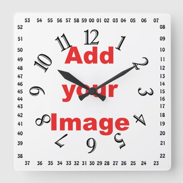 Horloge Carrée Clock template - Square & numbers - Add your Image (Recto)