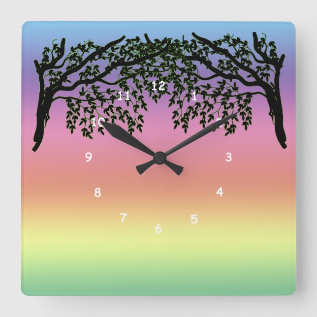 Horloge Carrée Clock - Weeping Branches and Rainbow (Recto)