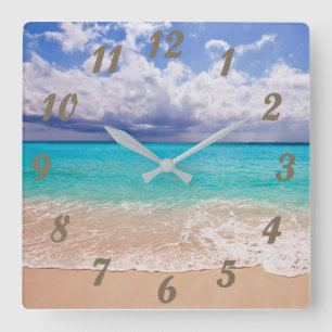 Horloge Carrée Clock with Beach Scene