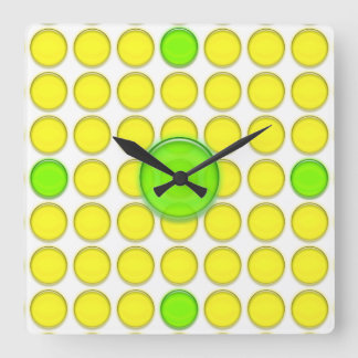 Horloge Carrée Clock - Yellow and Green Dots