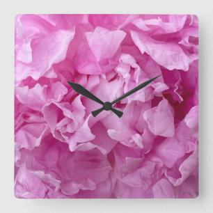 Horloge Carrée Closeup de pivoines roses