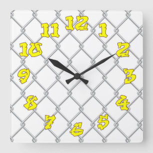 Horloge Carrée Clôture de lien de chaîne avec numéros de graffiti