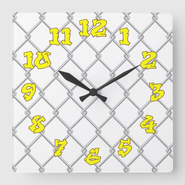 Horloge Carrée Clôture de lien de chaîne avec numéros de graffiti (Recto)