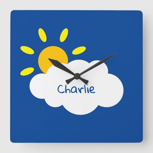 Horloge Carrée Cloud et soleil personnalisés (Recto)