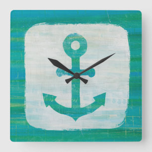 Horloge Carrée Coastal   Aqua Anchor