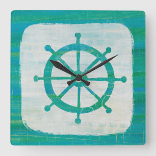 Horloge Carrée Coastal   Aqua Steering