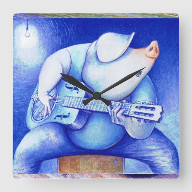 Horloge Carrée Cochon jouant guitare porte-monnaie (Recto)