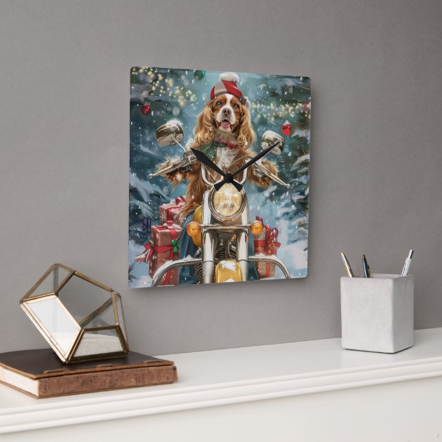 Horloge Carrée Cocker Spaniel Chien équitation Moto Noël (Bureau)