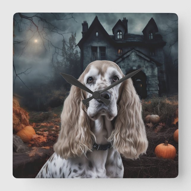 Horloge Carrée Cocker Spaniel Halloween Épouvantable (Recto)