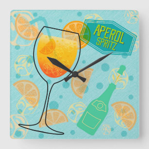 Horloge Carrée Cocktail d'Aperol Spritz