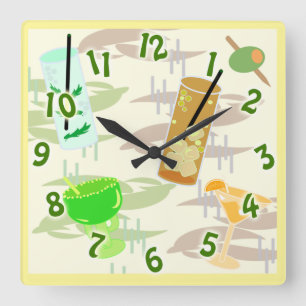 Horloge Carrée Cocktail Hour Fun Beverage Motif Art