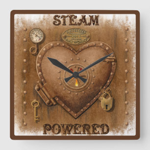 Horloge Carrée Coeur alimenté à la vapeur Steampunk