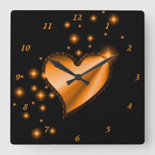 Horloge Carrée Coeur arc-en-ciel avec étoiles